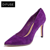 D：Fuse/迪芙斯2015秋新款羊皮尖头超高跟女单鞋深紫色