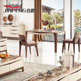 宜家大理石餐桌 实木餐桌椅组合 小户型客厅白色烤漆餐桌长方形