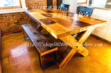 loft法式美式实木餐桌北欧原木会议桌书桌办公桌全木工作桌洽谈桌