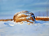 艺术品油画冬天里的干草垛原创雪景写实真迹办公室客厅名人挂画