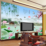 3d立体中式风景荷花客厅沙发电视背景墙壁纸大型壁画墙纸山水情
