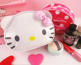 新款KT猫 kitty化妆包凯蒂猫透明波点收纳包立体彩妆袋手拿包包