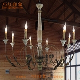 北欧美式乡村复古酒店洋房木屋设计师雕刻铁艺做旧欧式实木吊灯