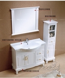 欧式古典实木浴室柜 落地橡木柜 一体洗脸盆洗手盆柜梳洗柜组合