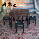 红木家具非洲黑檀木镶贝八仙桌餐 中式仿古四方桌实木麻将桌直销