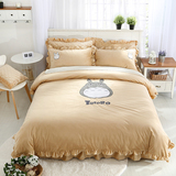 可爱卡通天鹅绒床裙床罩四件套韩版冬季珊瑚加绒加厚保暖床上用品