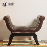 欧式奢华高档复古椅子家用实木皮椅子咖啡厅客厅休闲椅带扶手新品
