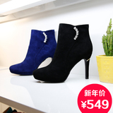 星期六女鞋2015秋冬款代购羊皮高跟细跟水钻短靴女靴子SS54112909