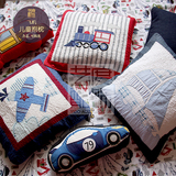 外贸纯棉绗缝飞机图案靠垫汽车帆船靠枕儿童房卡通抱枕样板房床品