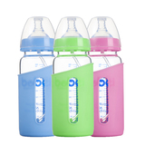 宝宝新生婴儿宽口径玻璃奶瓶300ml大容量吸管保护套防爆防烫