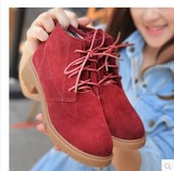 2014秋韩版英伦风马丁靴系带圆头牛筋底磨砂皮学院风学生女短靴子