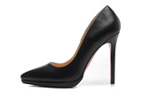 欧美大牌时尚商务黑色羊皮尖头低水台红底套脚简约复古超高跟女鞋
