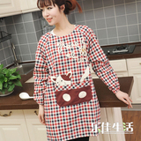 两件包邮可爱厨房家居布艺成人长袖围裙韩版时尚有袖纯棉男女罩衣