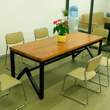 美式创新会议桌简易办公电脑桌铁艺实木长桌餐桌职员培训桌书桌