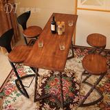 创意美式吧台桌椅组合实木铁艺酒吧椅复古做旧吧凳靠背高脚椅特价