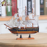 实木质帆船模型 地中海海盗船轮船 手工艺船品礼品船一帆风顺摆件