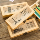 韩国文具 复古风木质搭扣笔盒 创意多功能收纳盒小学生文具盒男女