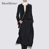 MeetMetro2016春装新款女装复古英伦长袖宽松大摆雪纺连衣裙长裙
