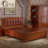 禧乐菲中式纯实木床高箱床1.5米真皮软靠双人床1.8m储物单人木床