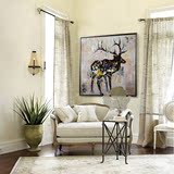 现代家居装饰画纯手工油画客厅挂画壁画彩色麋鹿油画手绘动物抽象