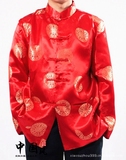 中国风中老年男女唐装情侣装春秋款外套中式唐装长袖上衣红金