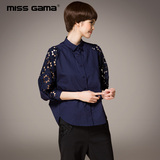 MISS GAMA2016夏装新款品牌女装镂空九分袖绣花衬衣短款长袖衬衫