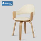 实木可旋转椅电脑椅 时尚创意舒适休闲椅会议椅 简约曲木+皮质椅