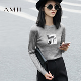 Amii[极简主义]2016秋冬女新款套头圆领休闲修身薄长袖打底毛衣