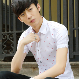 夏季薄款纯色短袖衬衫男士韩版修身青少年白色半袖衬衣潮男装寸衫