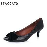 STACCATO/思加图秋季专柜同款蛇皮单鞋蝴蝶结优雅高跟鞋VD07DCQ5
