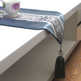 丝茉尔灰蓝色中式欧式餐桌桌旗茶几桌旗床旗定制特价