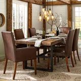 美式实木铁艺餐桌椅组合小户型客厅长方形咖啡店复古休闲方桌茶几
