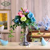 欧式创意水晶工艺品茶色玻璃干花花瓶摆件房间客厅餐桌家居装饰品