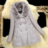 冬季 兔毛领双排扣尼克服女中长款休闲宽松羽绒外套 清仓特价！