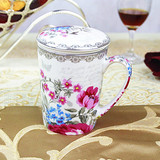 欧式创意杯子包邮茶杯带茶漏带杯盖子陶瓷马克杯水杯办公杯咖啡杯