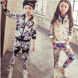韩国童装女童时尚运动休闲套装秋装韩版儿童拉链棒球衫裤二件套潮