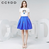 CCDD2016夏装新款专柜正品女 人物印花短袖 娃娃领泡泡袖甜美衬衫