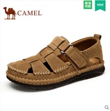 Camel/骆驼男鞋 正品休闲包头魔术贴牛皮凉鞋A622374052 假一罚十
