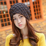 时尚网状套头帽 韩版女士帽子秋冬潮流头巾帽 优雅护耳包头月子帽