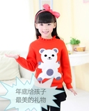 2015新款多色女孩小熊猫花朵领毛衣针织羊毛衫 女童羊绒衫加厚