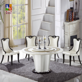 韩式餐桌天然大理石餐桌圆桌子双层旋转餐台椅白色餐桌椅组合现代