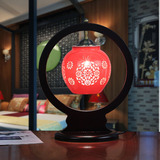 景德镇中式木艺陶瓷台灯创意镂空中国红卧室床头家居摆件灯具饰品