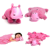 美国Zoobies双节礼物抱枕三合一河马毛绒玩具靠垫午睡毯多功能被