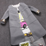 2015年春装新款韩国代购拼接圆领太空棉七分袖中长款外套 女