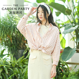 花园派对 2016春装新款韩版时尚百搭长袖宽松女士衬衫女格子衬衣