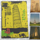 比萨斜塔 埃菲尔铁塔巴黎铁塔欧美建筑牛皮纸海报 装饰画芯壁画