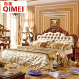 欧式床 深紫新古典 奢华实木床 1.8米双人 气动橡木家具 美式乡村