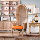 [W]法式新古典欧洲进口白榉木家具 进口橘色真皮雕花单椅贝壳椅