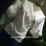 KAKI2016夏季韩国东大门代购纯色灯笼袖V领后背蝴蝶结上衣16097