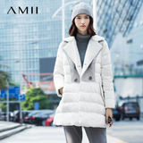 Amii女装旗舰店艾米冬新款大码羊羔毛翻领拼接羊毛呢宽松羽绒服
